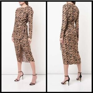 Reformation Maurita Raja tiger print brown black wrap front dress size 0